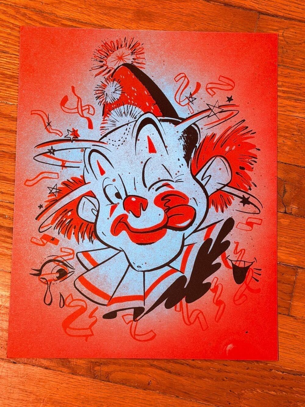 Artist Robin Banks-Colorful clown Cartoon Party Hat Art Print